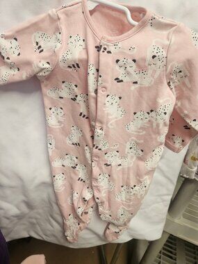 Baby Club Pink Leopard Print Footed Onesie Size 68